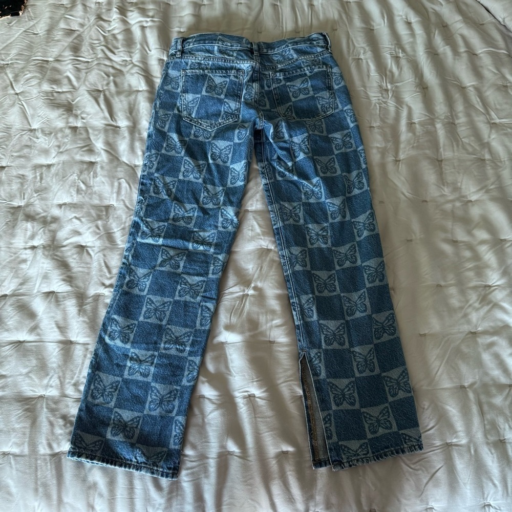 PacSun Eco Butterfly Checkerboard Low Rise Straight Leg Jeans size 26 - Picture 8 of 8